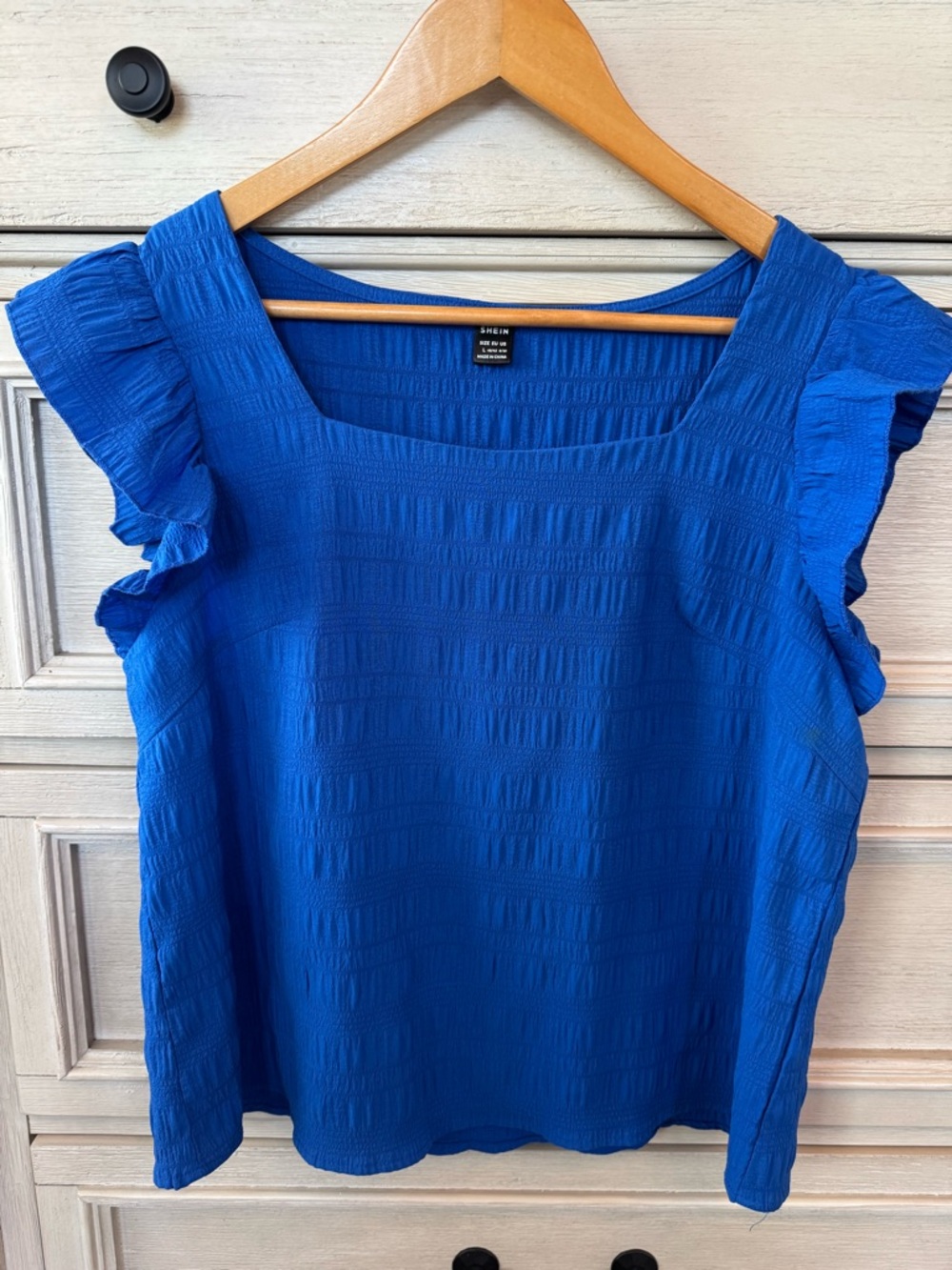 SHEIN Bright Blue Ruffle Sleeve Square Neck Blouse